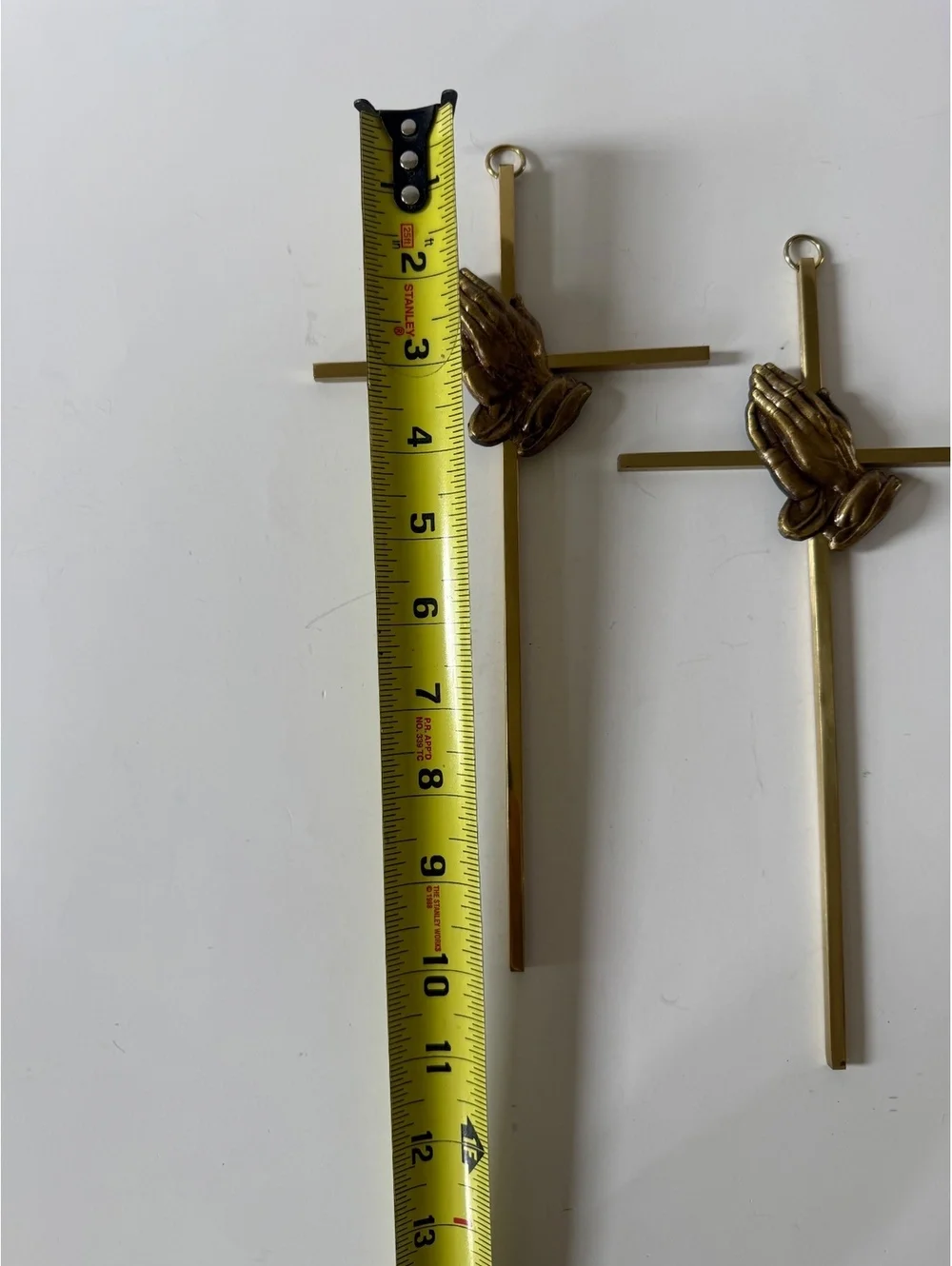 Vintage Brass Praying Hands Wall Crosses Set of 2 Religious Christian Wall Decor